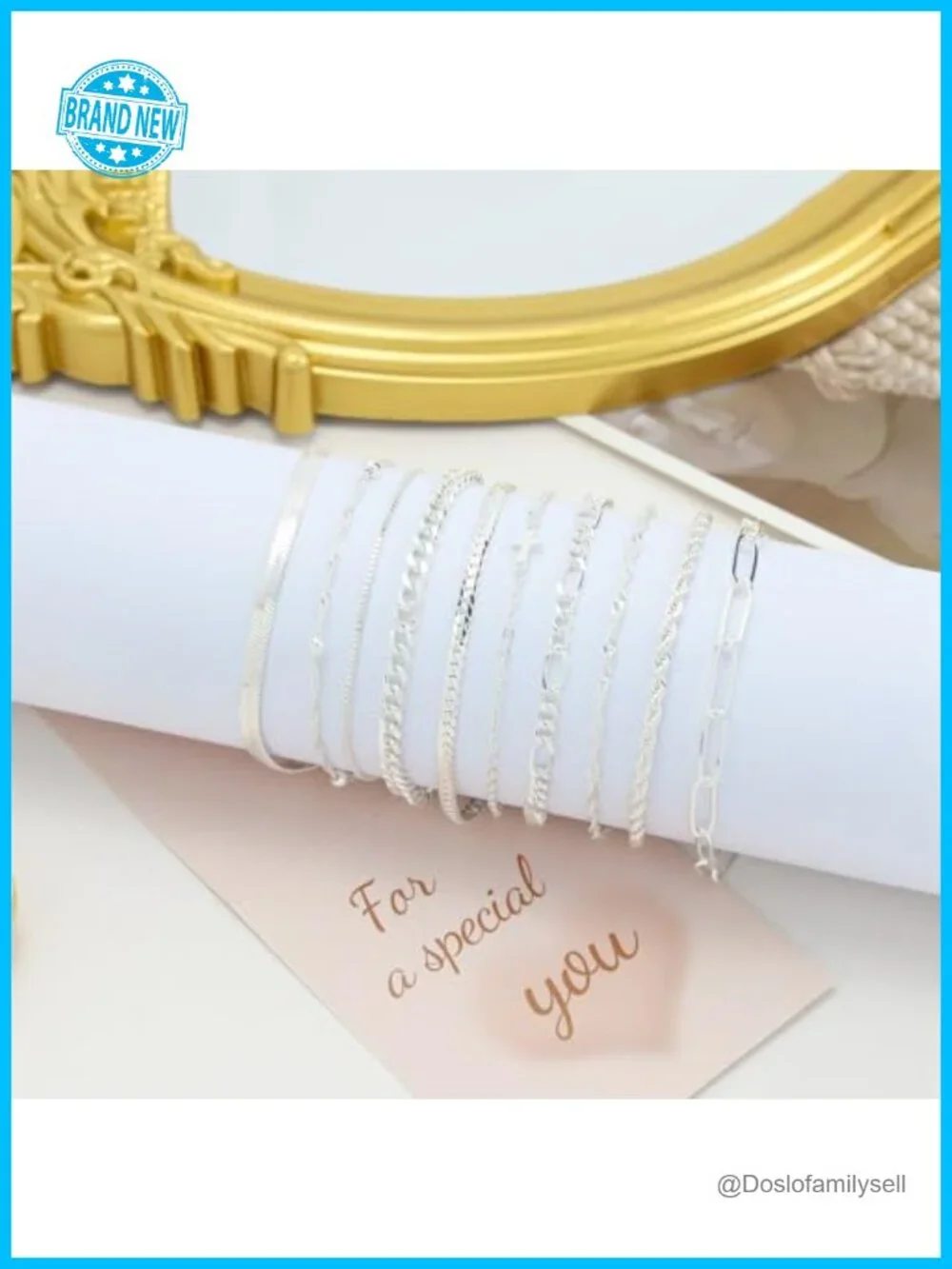 10 Pack 14K Gold Plated Stackable Bracelet Set Link Chain Adjustable Charm